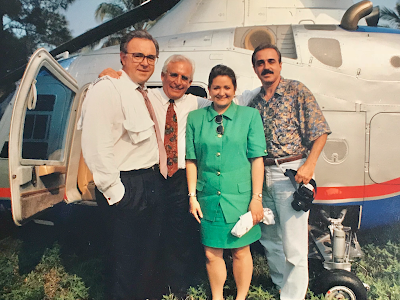 This 1993 photo taken in Mexico to commemorate the Telemundo telenovela division's first efforts features then-network President Joaquín Blaya, SVP of Production Omar Marchant, Creative Services and Special Events Head Cynthia Hudson (then VP of Programming) and Director of Special Events and Director of Production of the Drama Division, Eduardo Suárez. [Photo: HistoriasdelaTV.com]
